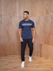 CAPO Blue Mercerised Stripe Colour Block T-Shirt - Image 3 of 6