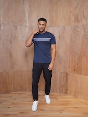 CAPO Blue Mercerised Stripe Colour Block T-Shirt - Image 4 of 6
