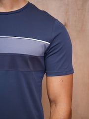 CAPO Blue Mercerised Stripe Colour Block T-Shirt - Image 5 of 6