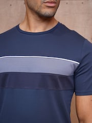 CAPO Blue Mercerised Stripe Colour Block T-Shirt - Image 6 of 6