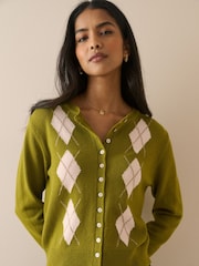 Nobodys Child Fine Gauge Argyle Knitted Cardigan - Attēls 1 no 5