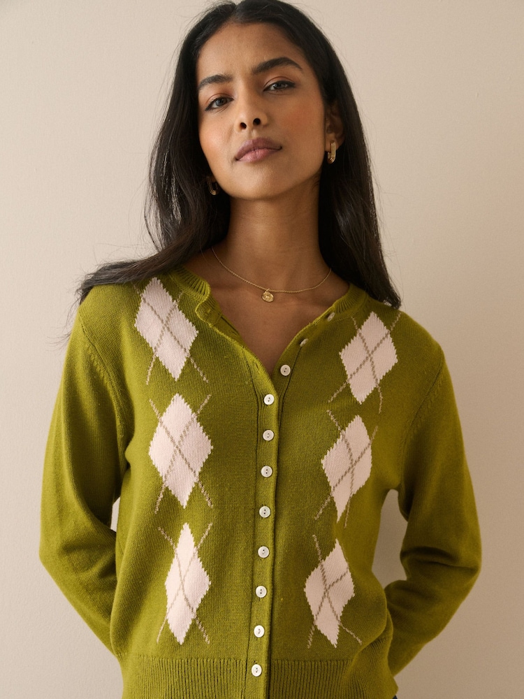Nobodys Child Fine Gauge Argyle Knitted Cardigan - Attēls 1 no 5