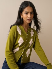 Nobodys Child Fine Gauge Argyle Knitted Cardigan - Attēls 3 no 5
