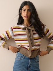 Nobodys Child White Stripe Neck Tie Cardigan - Image 1 of 5