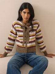 Nobodys Child White Stripe Neck Tie Cardigan - Image 3 of 5