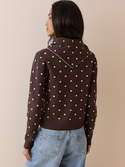 Nobodys Child White Polka Dot Jacquard Cardigan With Neck Tie - Image 2 of 5
