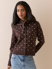 Nobodys Child White Polka Dot Jacquard Cardigan With Neck Tie - Image 3 of 5