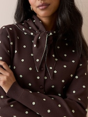 Nobodys Child White Polka Dot Jacquard Cardigan With Neck Tie - Image 5 of 5