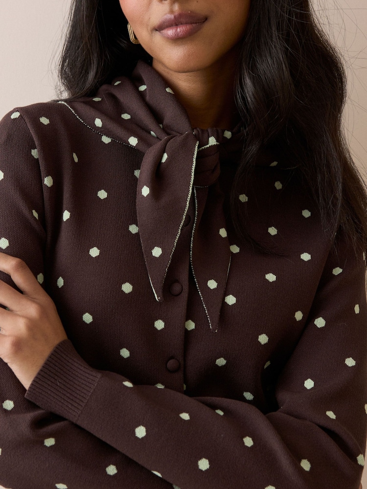 Nobodys Child White Polka Dot Jacquard Cardigan With Neck Tie - Image 5 of 5 Nobodys Child White Polka Dot Jacquard Cardigan With Neck Tie - Image 5 of 5