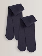 Navy Blue Regular Length 2 Pack 80 Denier School Tights - Image 1 of 2