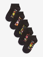 Black Floral 5 Pack Cotton Rich Footbed Trainer Socks - Image 1 of 6