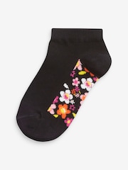 Black Floral 5 Pack Cotton Rich Footbed Trainer Socks - Image 2 of 6