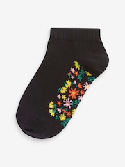 Black Floral 5 Pack Cotton Rich Footbed Trainer Socks - Image 3 of 6