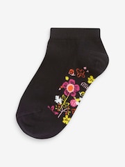 Black Floral 5 Pack Cotton Rich Footbed Trainer Socks - Image 4 of 6