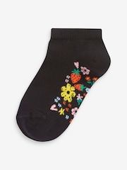 Black Floral 5 Pack Cotton Rich Footbed Trainer Socks - Image 5 of 6