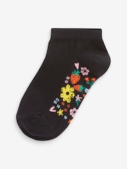 Black Floral 5 Pack Cotton Rich Footbed Trainer Socks - Image 6 of 6