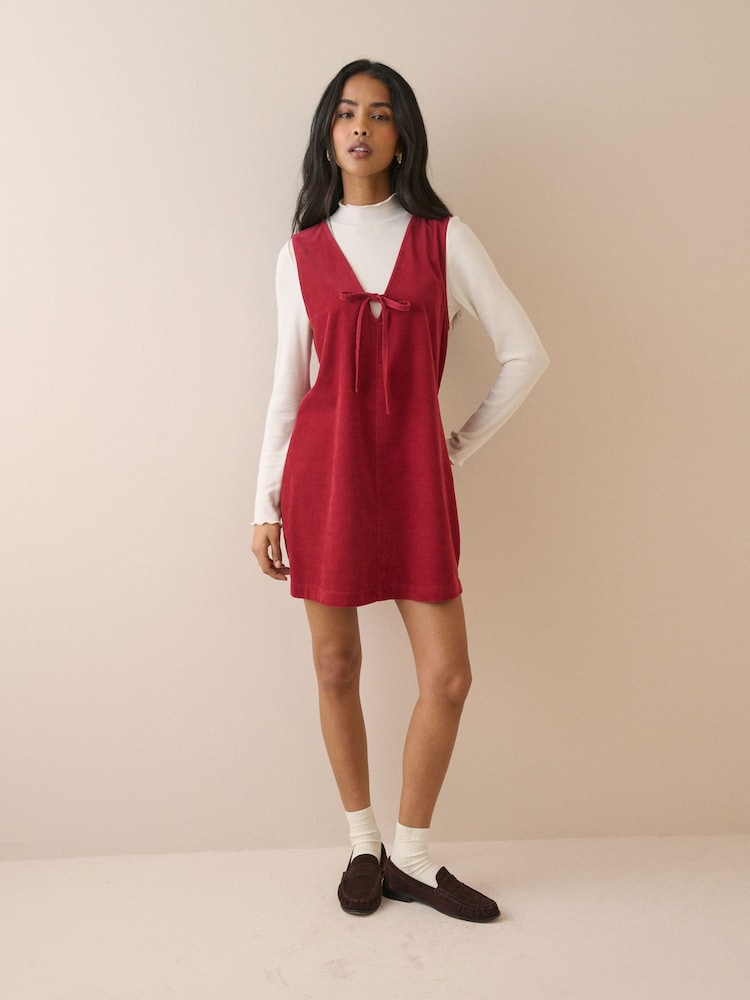 Nobodys Child Red Nila Cord Pinafore Mini Dress - Image 1 of 5 Nobodys Child Red Nila Cord Pinafore Mini Dress - Image 1 of 5