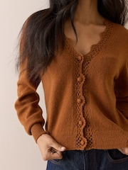 Nobodys Child Brown Elodie Crochet Trim V-Neck Cardigan - Image 4 of 5