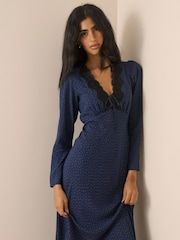 Nobodys Child Blue Long Sleeve Aida Midi Dress - Image 4 of 5