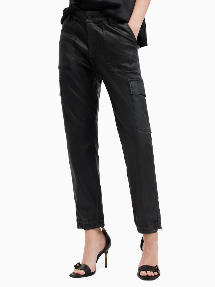 AllSaints Black Nola Coated Trousers - Image 1 of 9