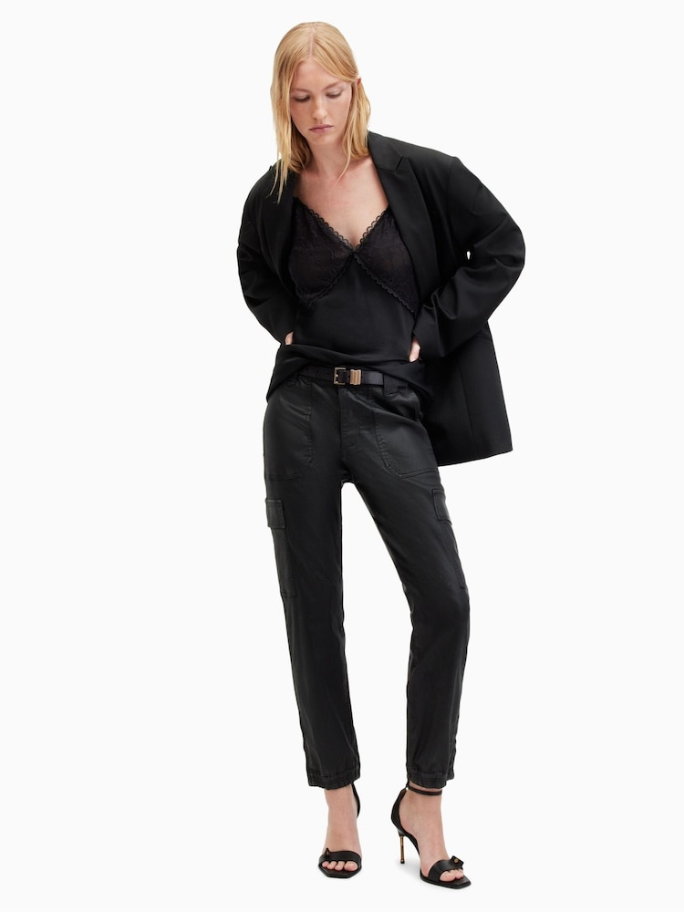 AllSaints Black Nola Coated Trousers - Image 4 of 9