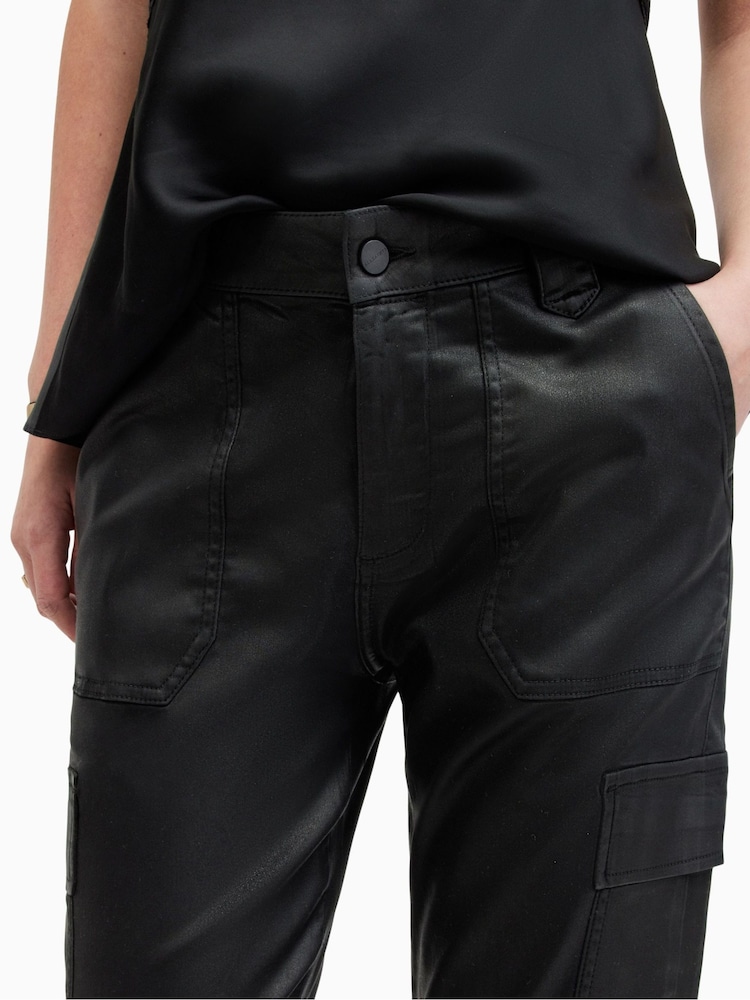 AllSaints Black Nola Coated Trousers - Image 7 of 9