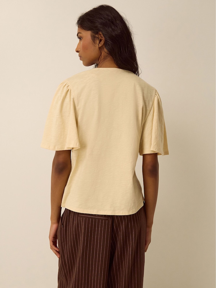 Monsoon Yellow Layla V-Neck Lace Jersey Top - Image 2 of 5