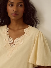 Monsoon Yellow Layla V-Neck Lace Jersey Top - Image 4 of 5
