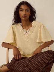 Monsoon Yellow Layla V-Neck Lace Jersey Top - Image 5 of 5