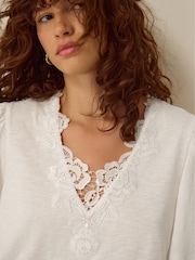 Monsoon Cream Layla V-Neck Lace Jersey Top - Image 3 of 5