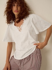 Monsoon Cream Layla V-Neck Lace Jersey Top - Image 4 of 5