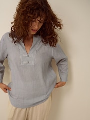 Monsoon Blue Alexa Stripe Linen Blend Top - Image 1 of 4