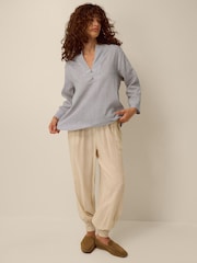Monsoon Blue Alexa Stripe Linen Blend Top - Image 2 of 4