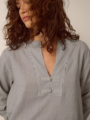 Monsoon Blue Alexa Stripe Linen Blend Top - Image 4 of 4
