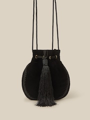 Monsoon Black Hope Tassel Velvet Pouch Bag - Image 1 of 4