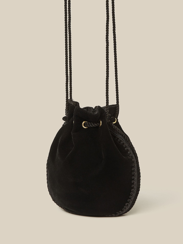 Monsoon Black Hope Tassel Velvet Pouch Bag - Image 2 of 4 Monsoon Black Hope Tassel Velvet Pouch Bag - Image 2 of 4
