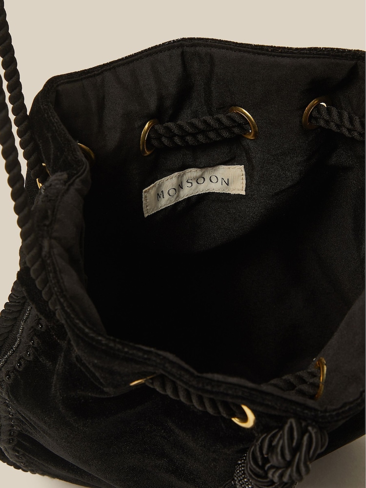 Monsoon Black Hope Tassel Velvet Pouch Bag - Image 4 of 4 Monsoon Black Hope Tassel Velvet Pouch Bag - Image 4 of 4