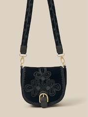 Monsoon Blue Dori Embroidered Velvet Saddle Cross-Body Bag - Image 1 of 4