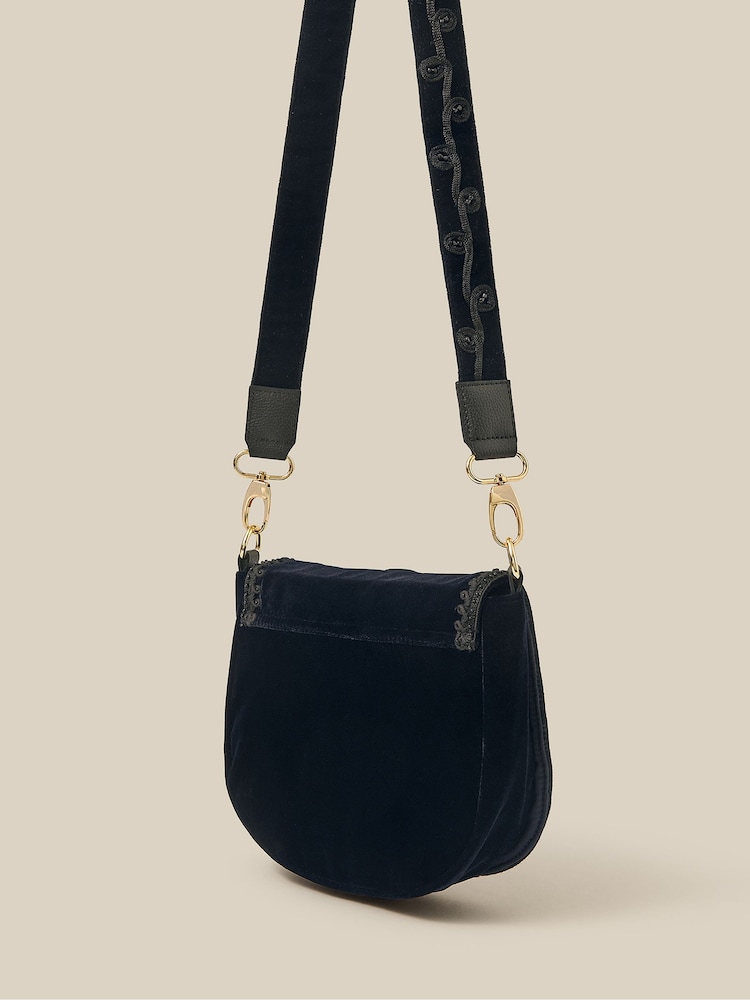 Monsoon Blue Dori Embroidered Velvet Saddle Cross-Body Bag - Image 2 of 4 Monsoon Blue Dori Embroidered Velvet Saddle Cross-Body Bag - Image 2 of 4