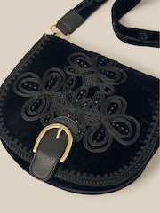 Monsoon Blue Dori Embroidered Velvet Saddle Cross-Body Bag - Image 3 of 4