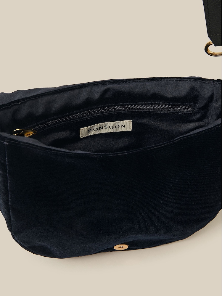 Monsoon Blue Dori Embroidered Velvet Saddle Cross-Body Bag - Image 4 of 4 Monsoon Blue Dori Embroidered Velvet Saddle Cross-Body Bag - Image 4 of 4