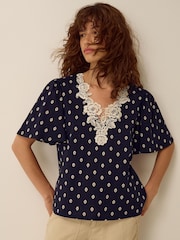 Monsoon Blue Janey Printed Jersey Top - Image 1 of 5