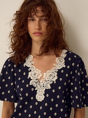 Monsoon Blue Janey Printed Jersey Top - Image 3 of 5