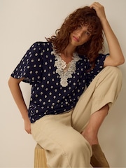 Monsoon Blue Janey Printed Jersey Top - Image 4 of 5