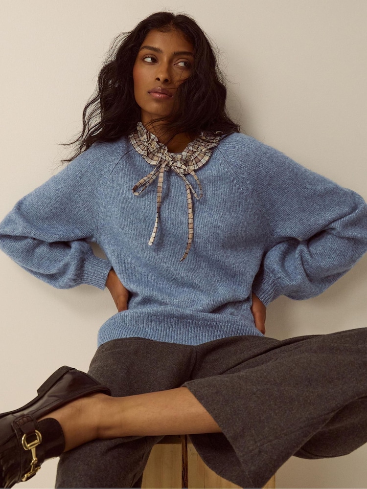 Monsoon Corie Check Ruffle Collar Jumper - Bild 2 von 5