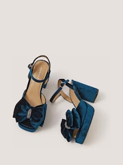 Monsoon Blue Roxi Bow Velvet Platform Heels - Image 1 of 3