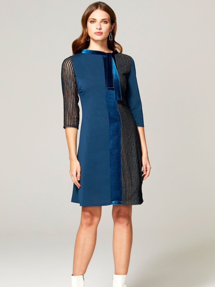 HotSquash Blue Princess Seam Dress With Velvet - Image 1 of 5