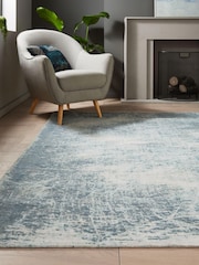 Teal Blue Graphite Abstract Flat Weave Rug - Image 1 of 5