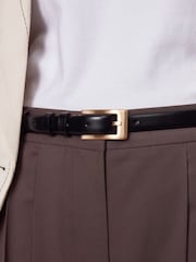 Black/Gold Premium Made In Italy Leather Skinny Belt - Image 4 of 8