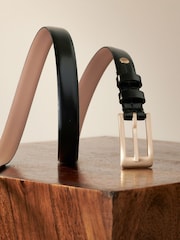 Black/Gold Premium Made In Italy Leather Skinny Belt - Image 5 of 8